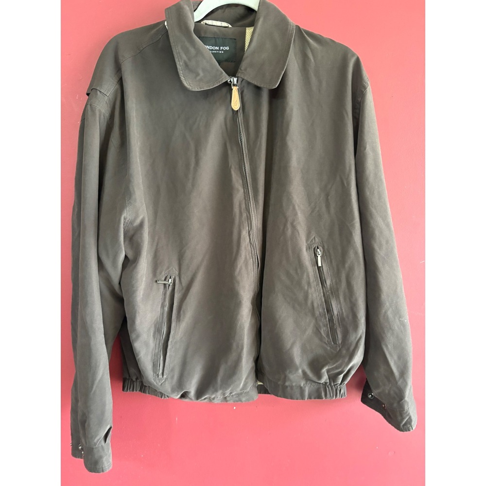 London Fog Collection Mens Brown Harrington Jacket Full Zip Lightweight Size L